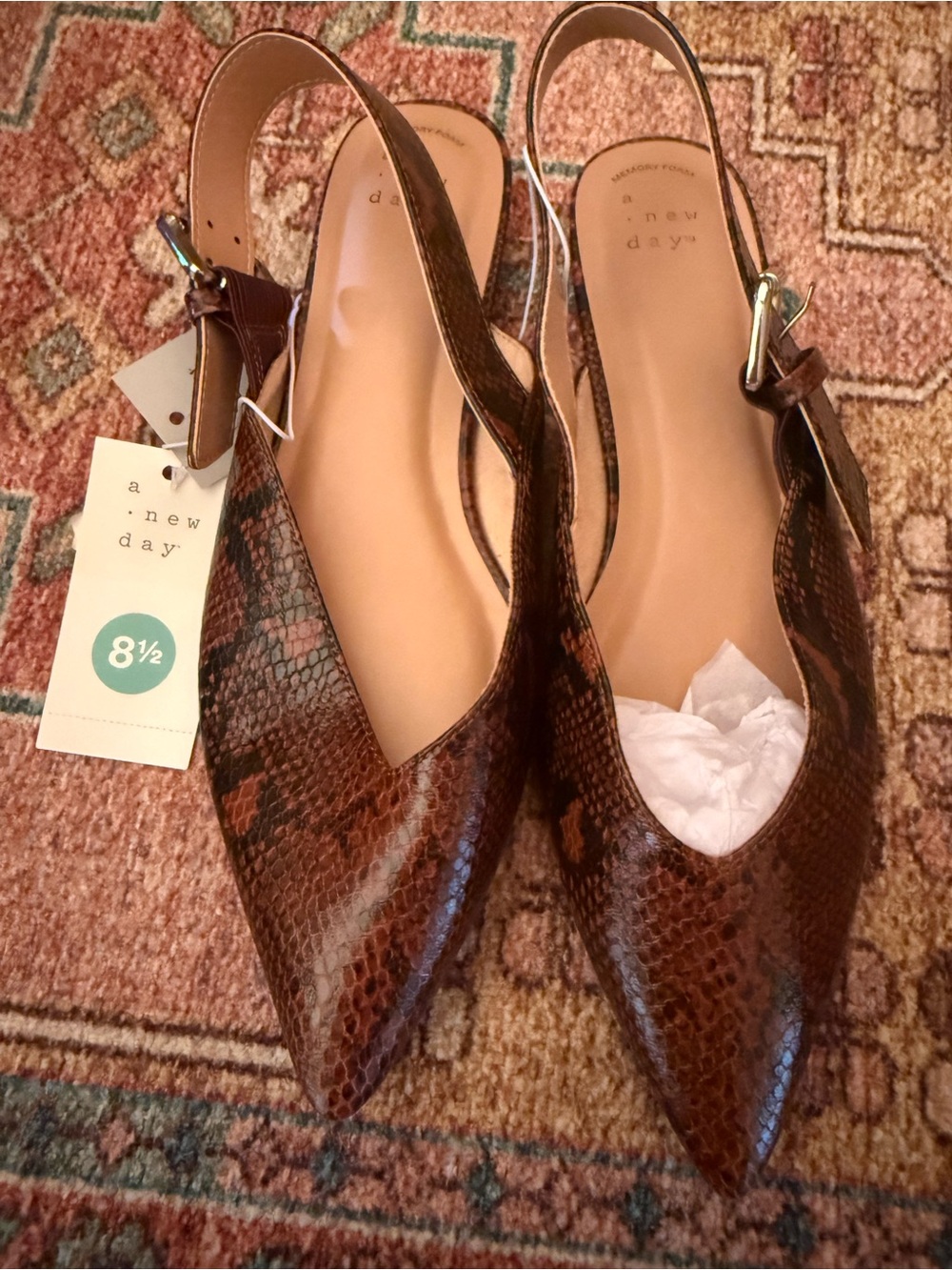 a new day Brown Snake-Print Pointed Slingback Flats